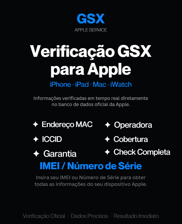 Análise completa do Apple iPhone/iPad GSX – Histórico de casos, substituição,operadora e cobertura (IMEI/número de série)