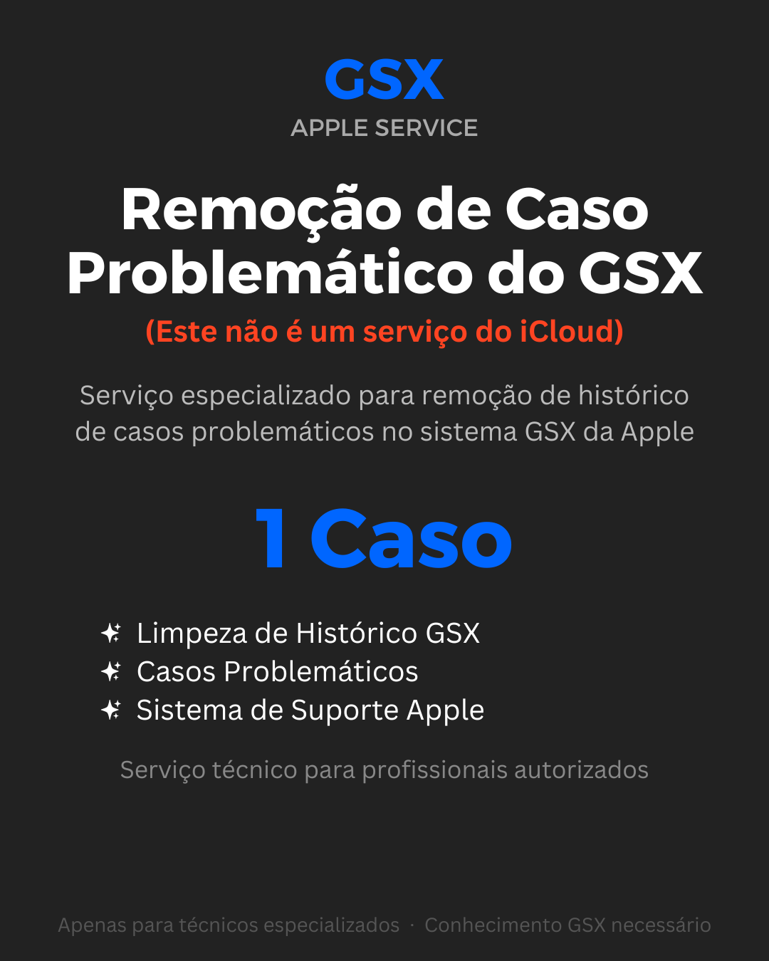 Remoção de Caso Problemático do iCloud (Este não é um serviço do iCloud) (1 Caso) Remoção de CASO PROBLEMÁTICO do GSX